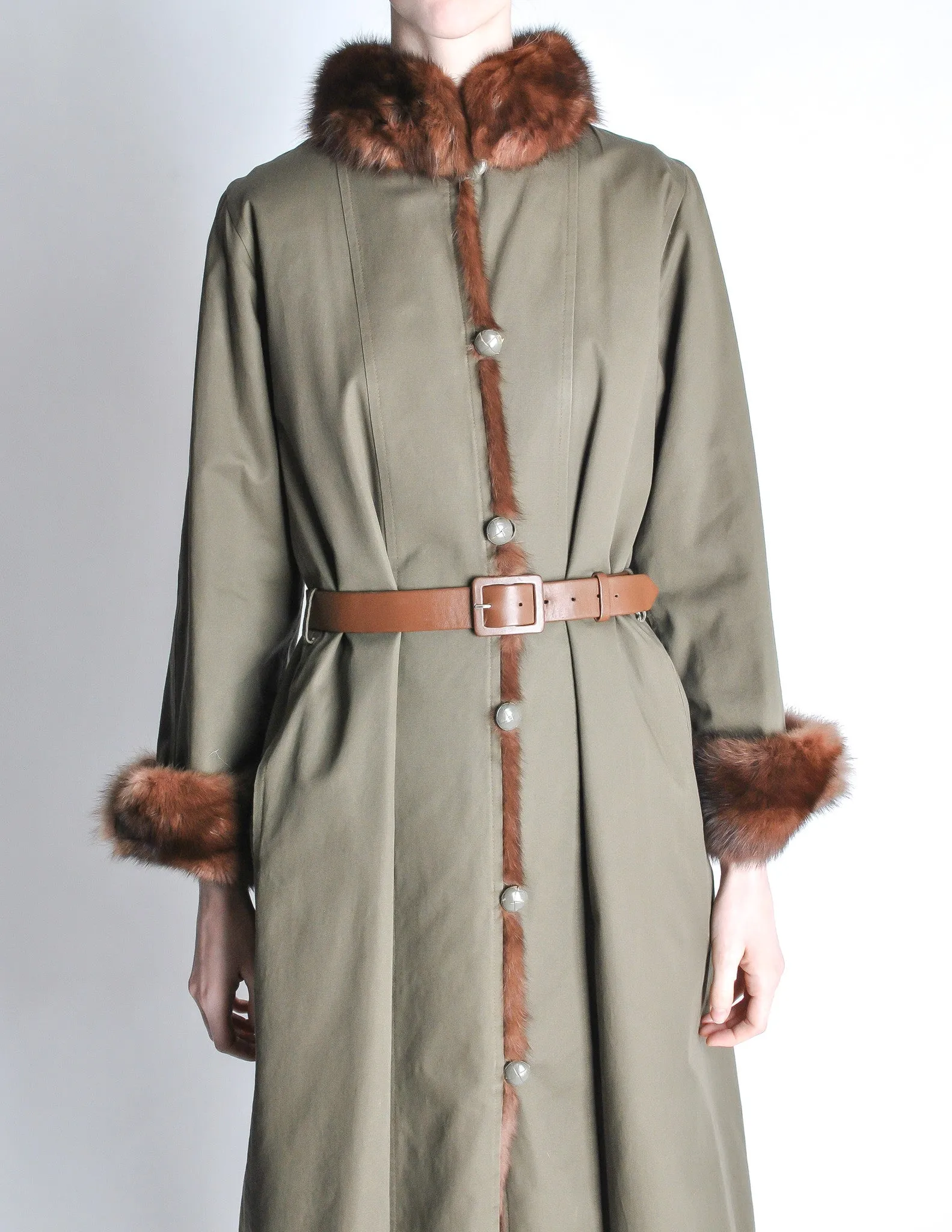 Yves Saint Laurent Vintage Green Mink and Sheared Beaver Coat